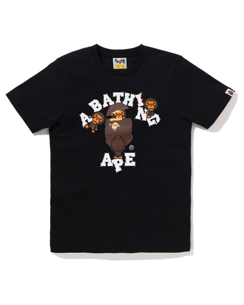 T Shirts Bape Crystal Stone College Milo Noir Femme | ZDG-70642693